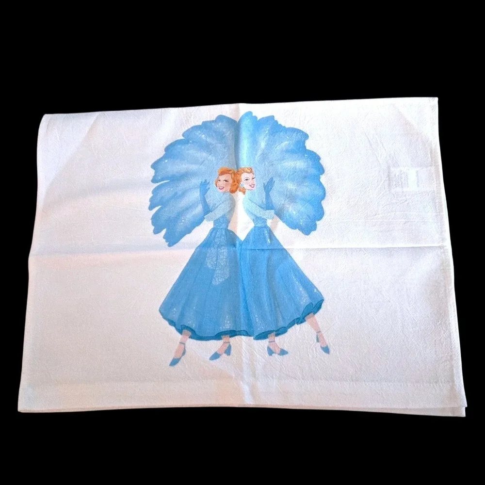 White Christmas Movie Scenes Kitchen Tea Towels Set of 4 100% Cotton White 23x15